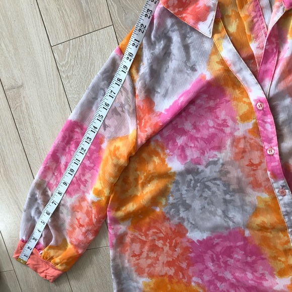 Bellina Floral Print Chiffon Button Up Shirt Size XL - Picture 9 of 10